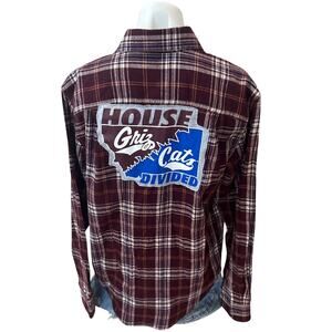 Bobcat Griz House Divided Plaid Flannel Shirt SMALL Unique Football Montana